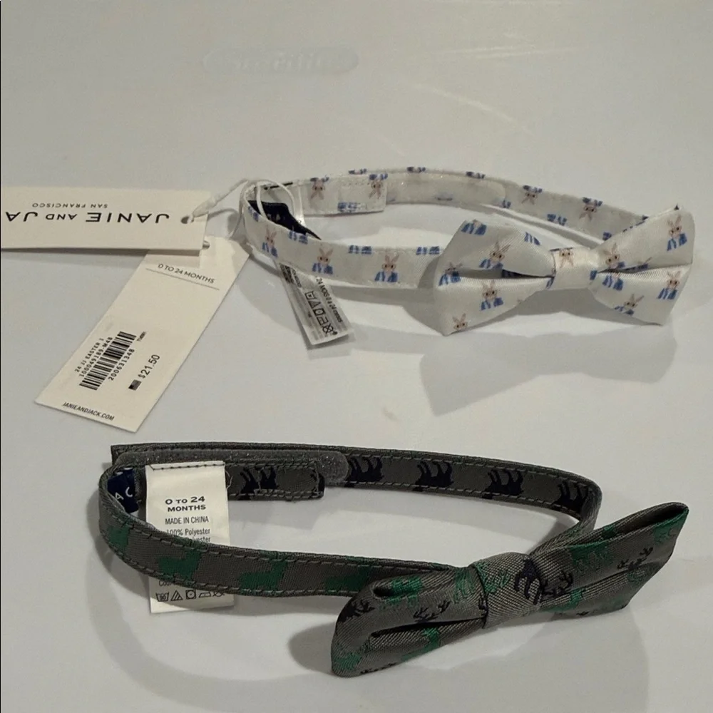 Janie and Jack Kids Bow Tie Set - bunny and moose size 0-24 months NWT